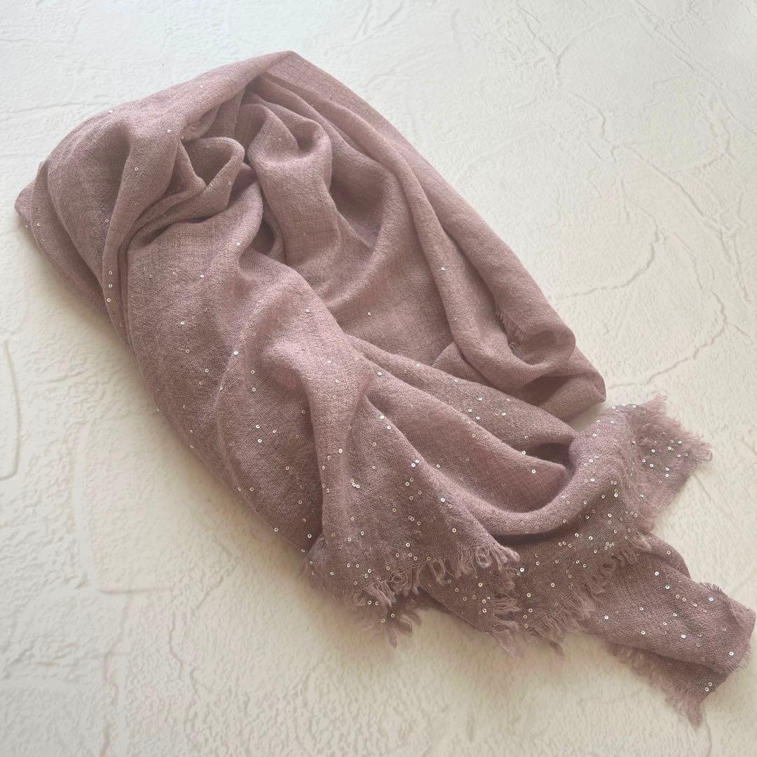 ファリエロサルティ スパンコール付 カシミヤ シルク ストール ピンク