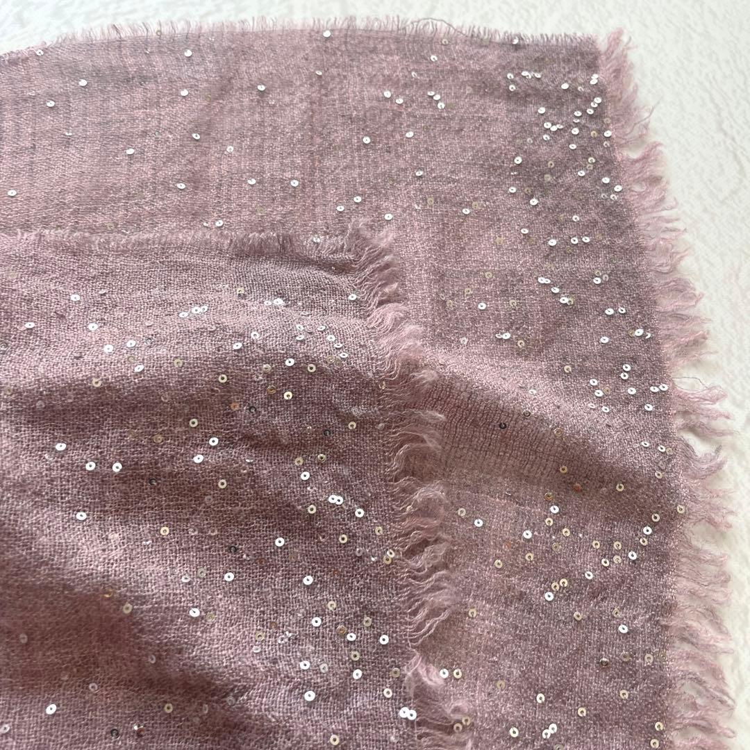 ファリエロサルティ スパンコール付 カシミヤ シルク ストール ピンク