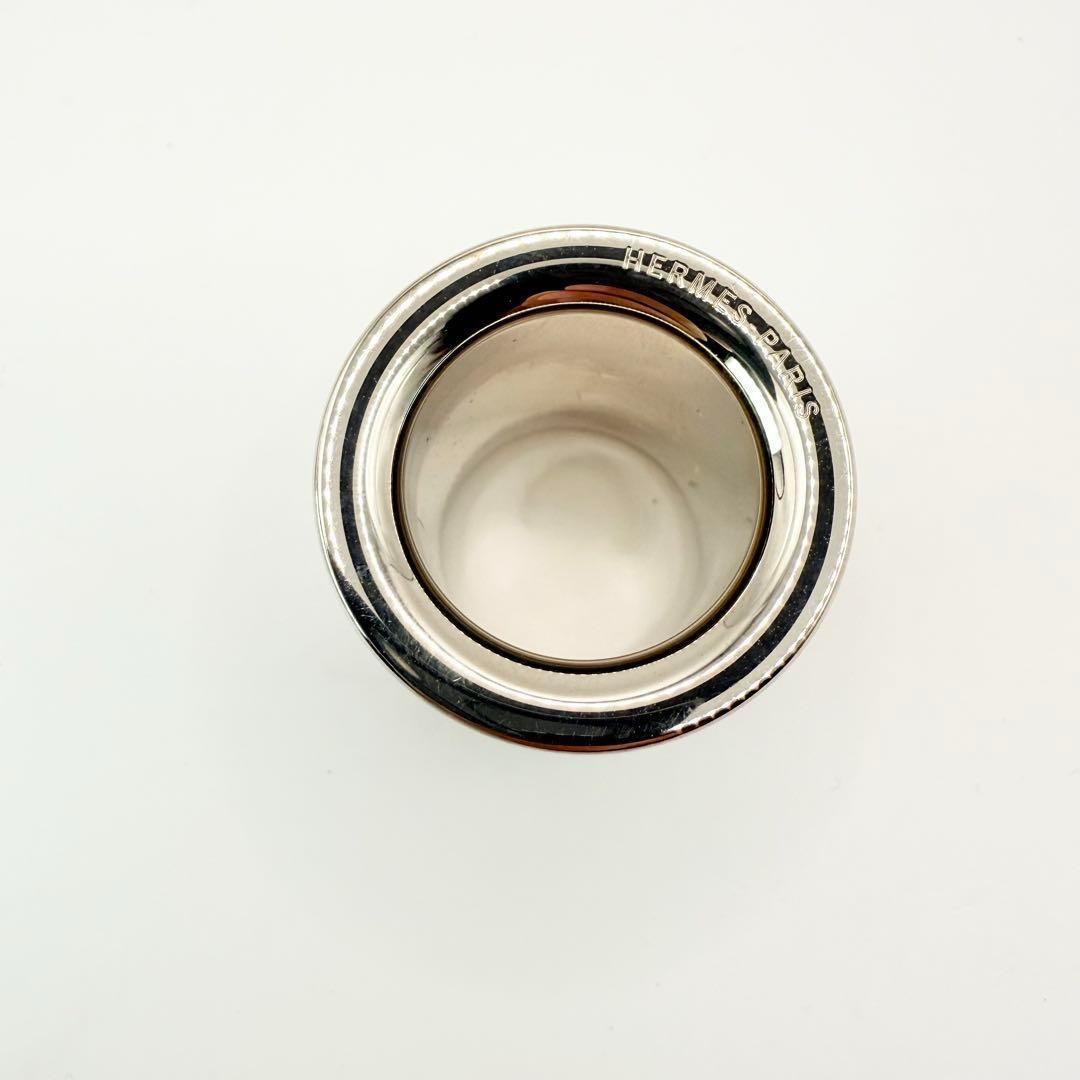 【美品】HERMES エルメス　スカーフリング　筒型シリンダー　シルバー　レザー