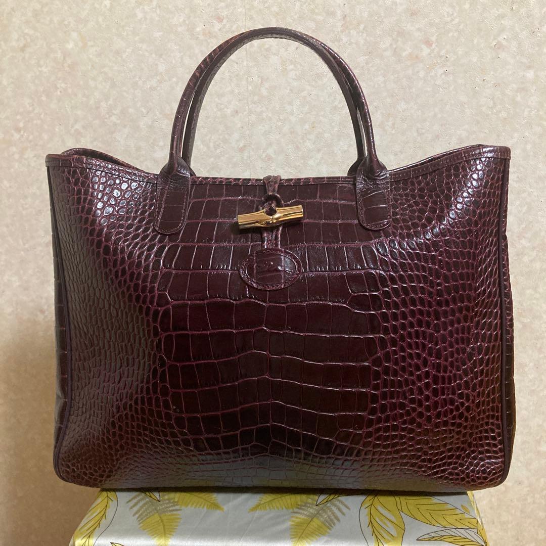極美品】ロンシャン ロゾ トートバッグ クロコ×レザー 手提げ A4可