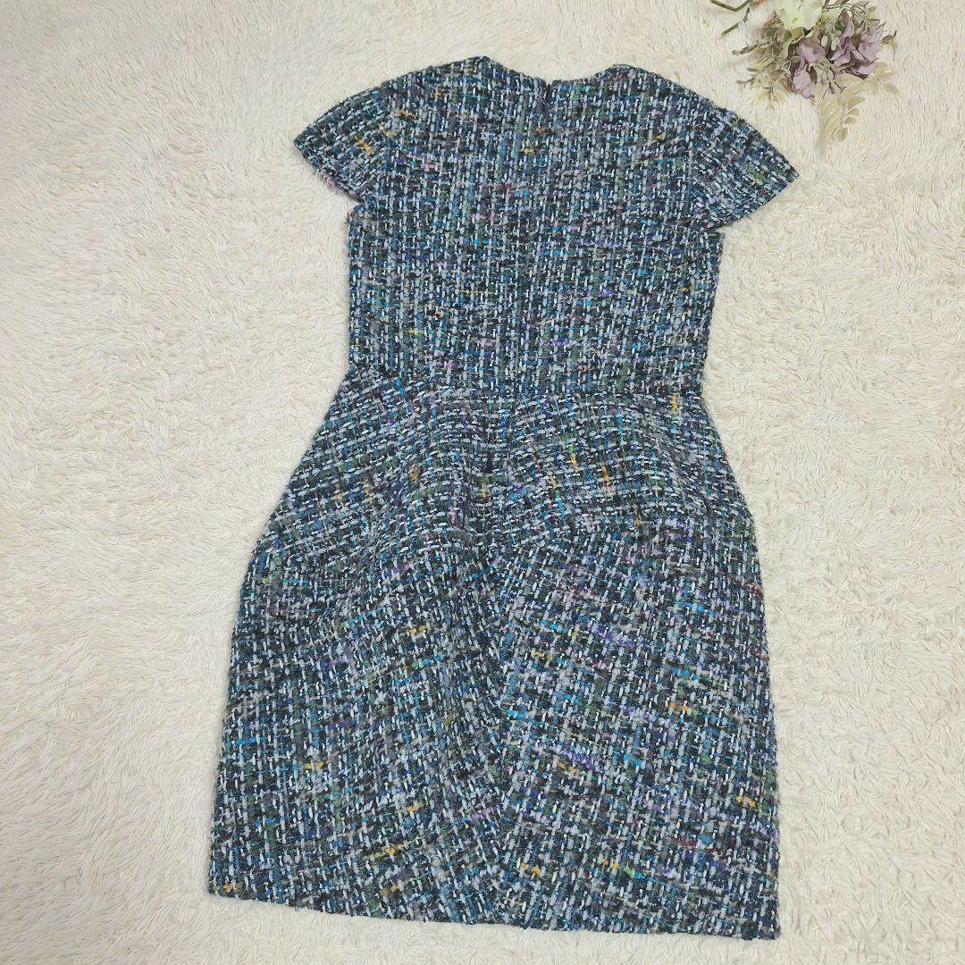 ヨーコチャン　ツイードバルーンドレス　ブルー系　サイズ38　結婚式　入学式