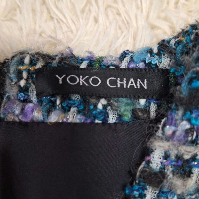 ヨーコチャン　ツイードバルーンドレス　ブルー系　サイズ38　結婚式　入学式