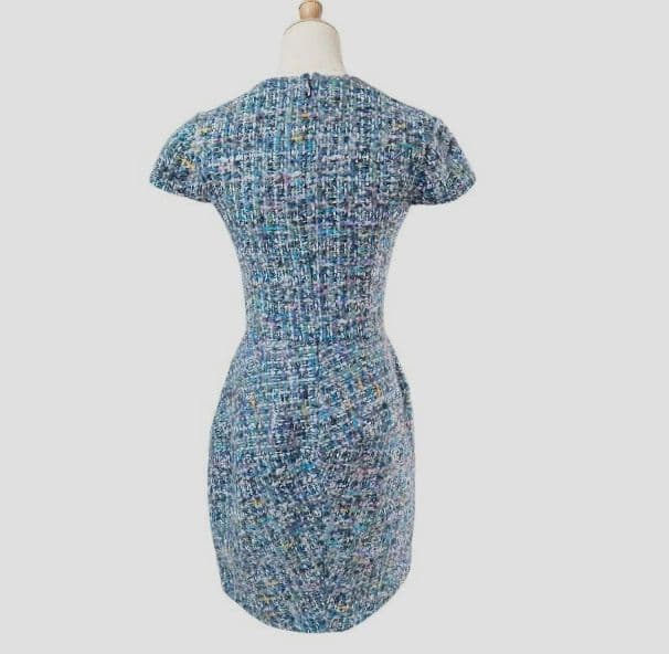 ヨーコチャン　ツイードバルーンドレス　ブルー系　サイズ38　結婚式　入学式