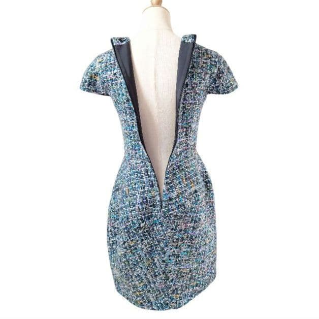 ヨーコチャン　ツイードバルーンドレス　ブルー系　サイズ38　結婚式　入学式