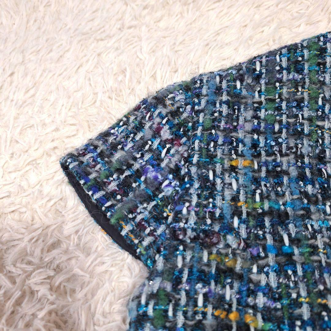 ヨーコチャン　ツイードバルーンドレス　ブルー系　サイズ38　結婚式　入学式