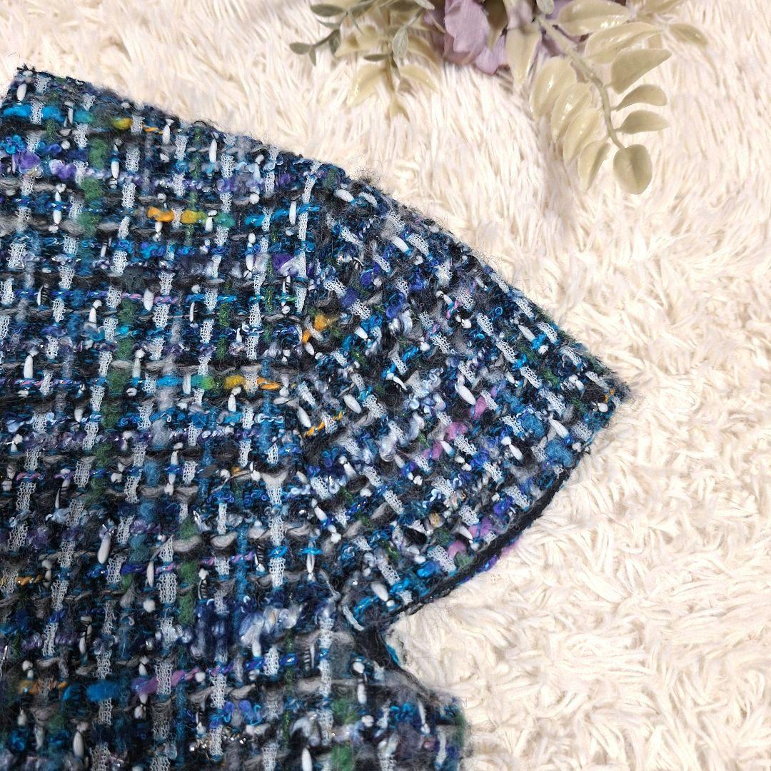 ヨーコチャン　ツイードバルーンドレス　ブルー系　サイズ38　結婚式　入学式