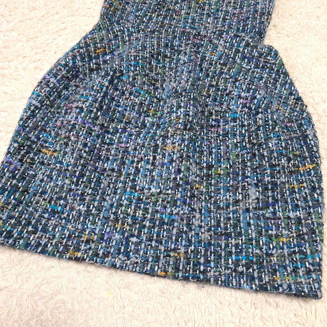 ヨーコチャン　ツイードバルーンドレス　ブルー系　サイズ38　結婚式　入学式