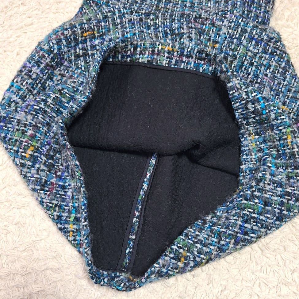 ヨーコチャン　ツイードバルーンドレス　ブルー系　サイズ38　結婚式　入学式