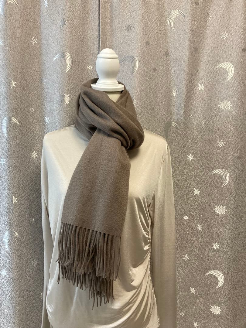 大判ストール　100%極上ホワイトカシミヤ & モカグレー