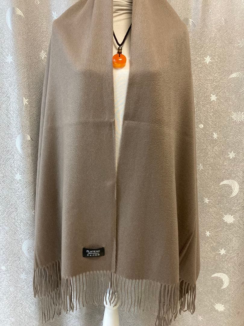 大判ストール　100%極上ホワイトカシミヤ & モカグレー