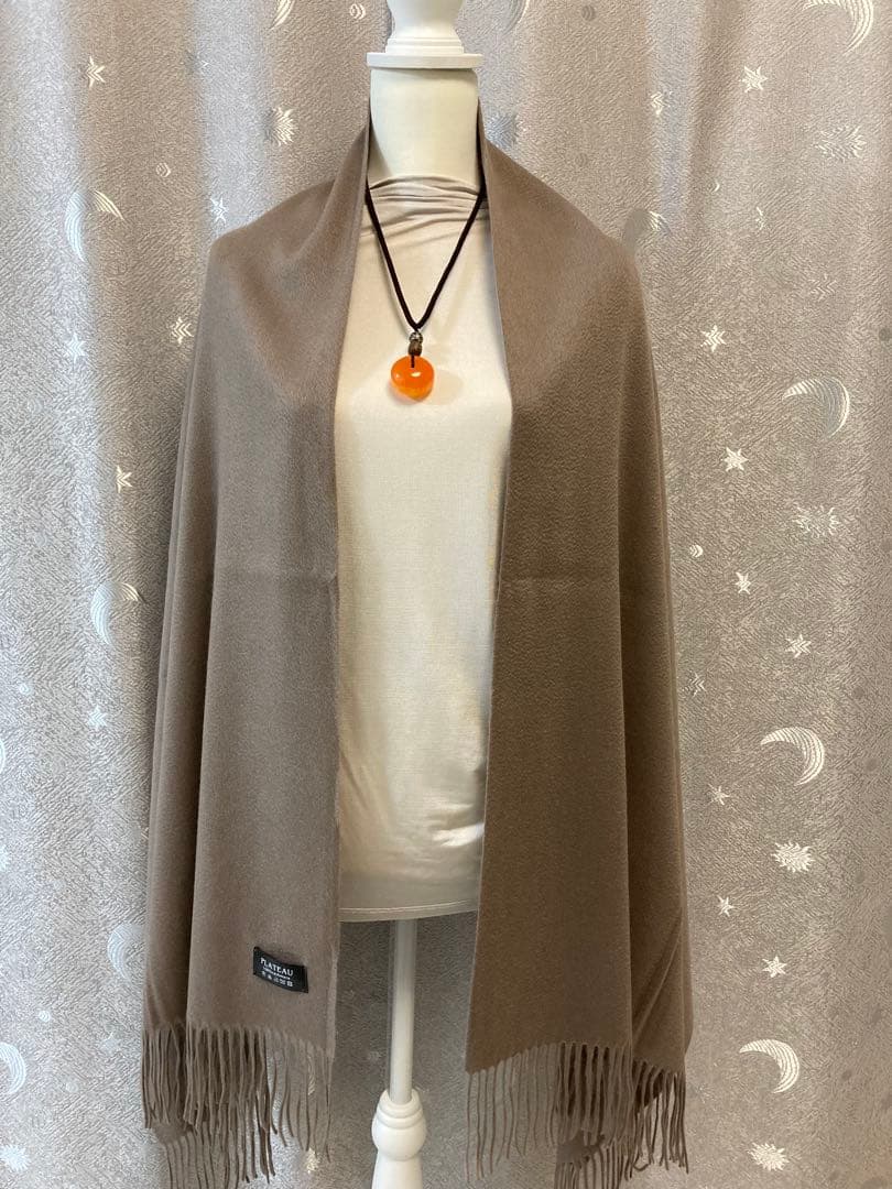 大判ストール　100%極上ホワイトカシミヤ & モカグレー