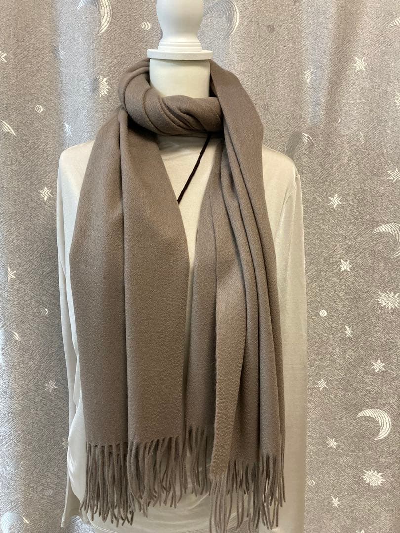 大判ストール　100%極上ホワイトカシミヤ & モカグレー
