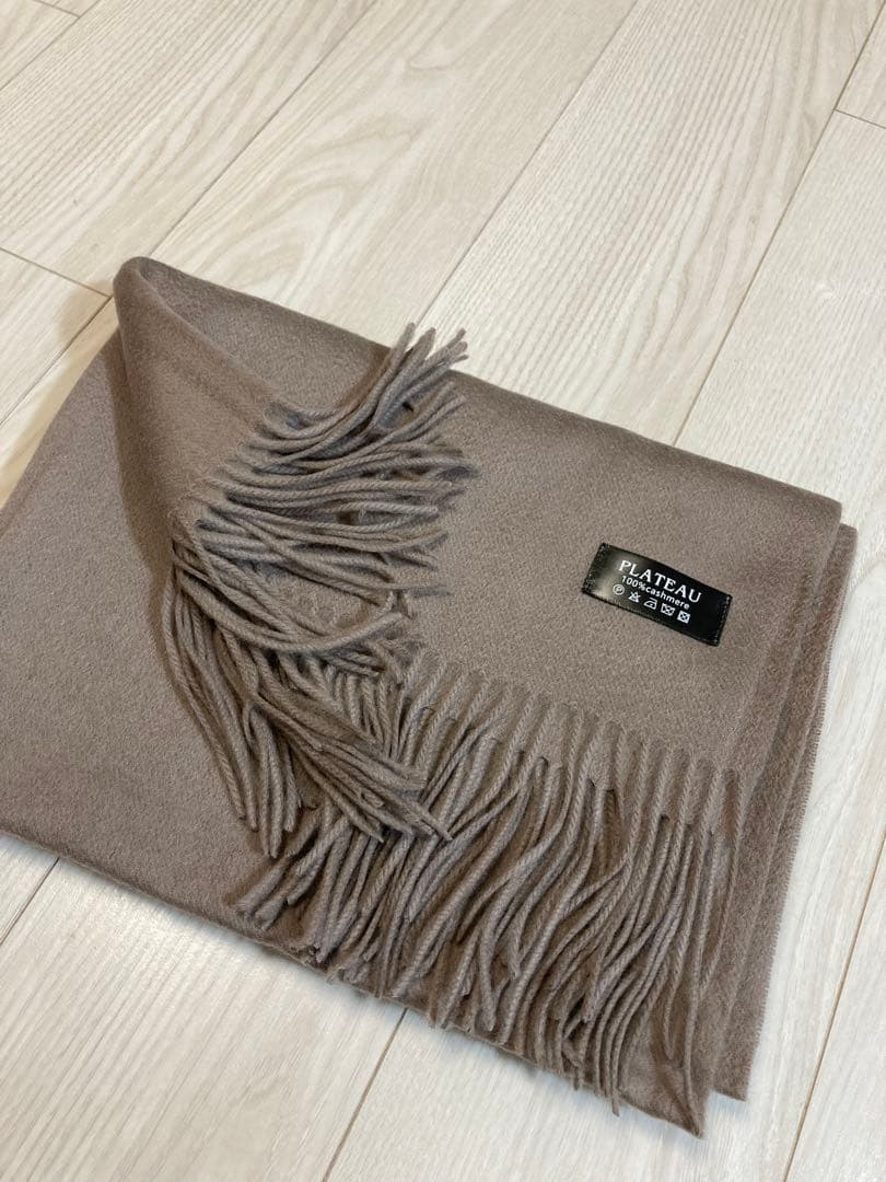 大判ストール　100%極上ホワイトカシミヤ & モカグレー