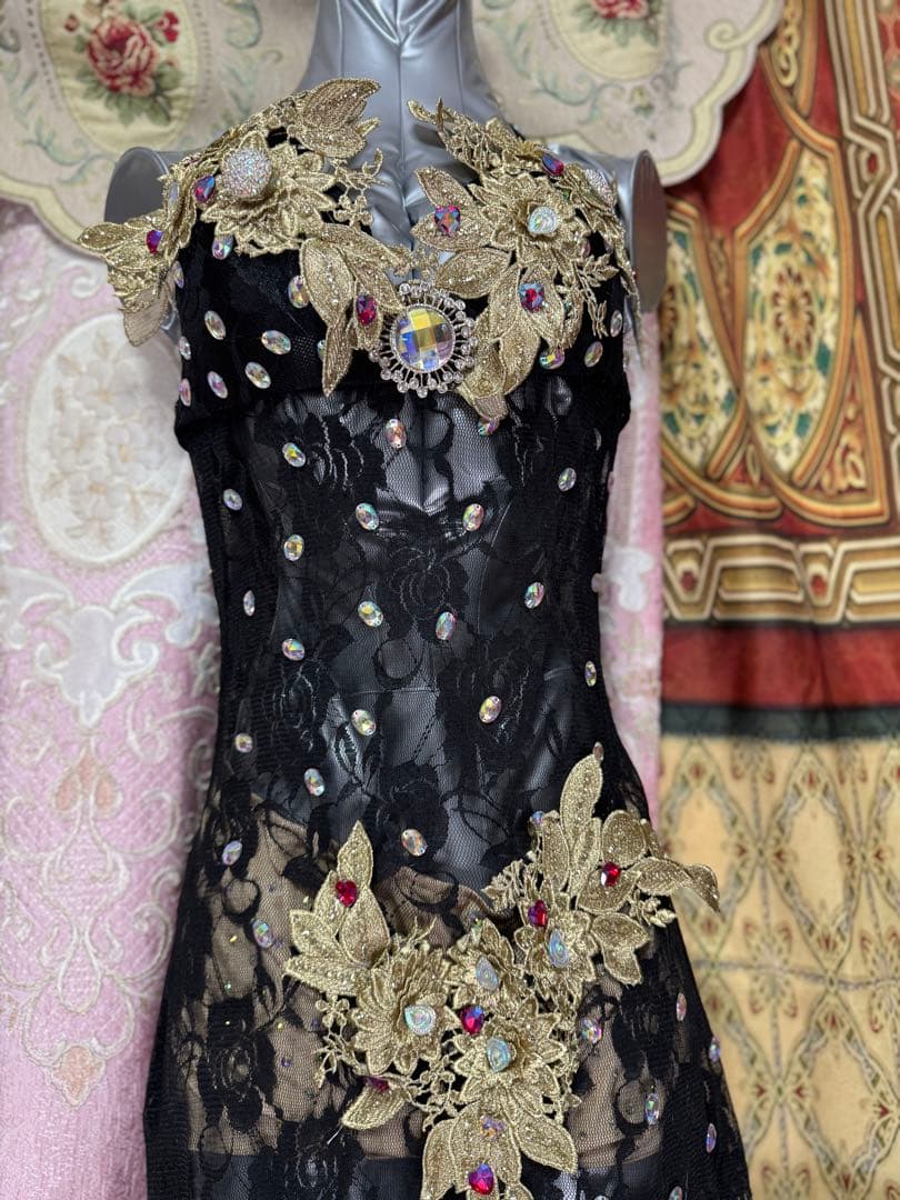 ベリーダンス　エジプト製　ブラック　ゴールド　オリエンタル　衣装　　ワンピース