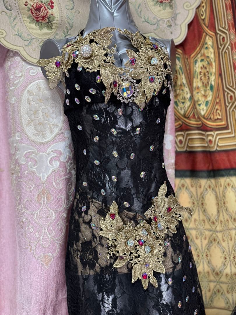 ベリーダンス　エジプト製　ブラック　ゴールド　オリエンタル　衣装　　ワンピース