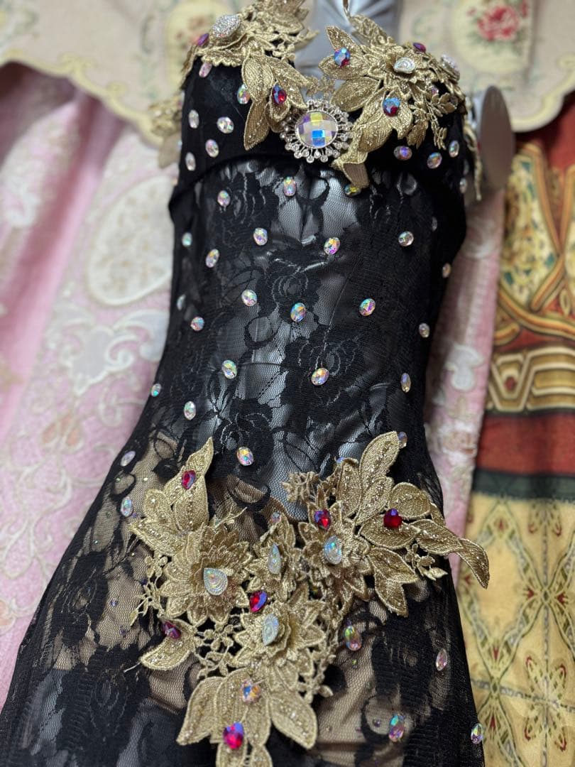 ベリーダンス　エジプト製　ブラック　ゴールド　オリエンタル　衣装　　ワンピース