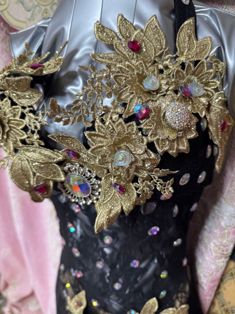 ベリーダンス　エジプト製　ブラック　ゴールド　オリエンタル　衣装　　ワンピース