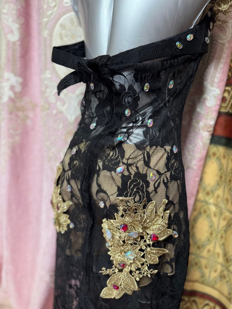 ベリーダンス　エジプト製　ブラック　ゴールド　オリエンタル　衣装　　ワンピース