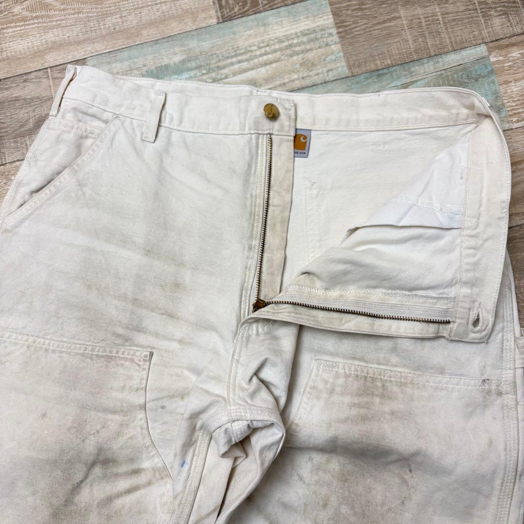 雰囲気抜群 USA製 carhartt ダブルニー ホワイト NAT W38
