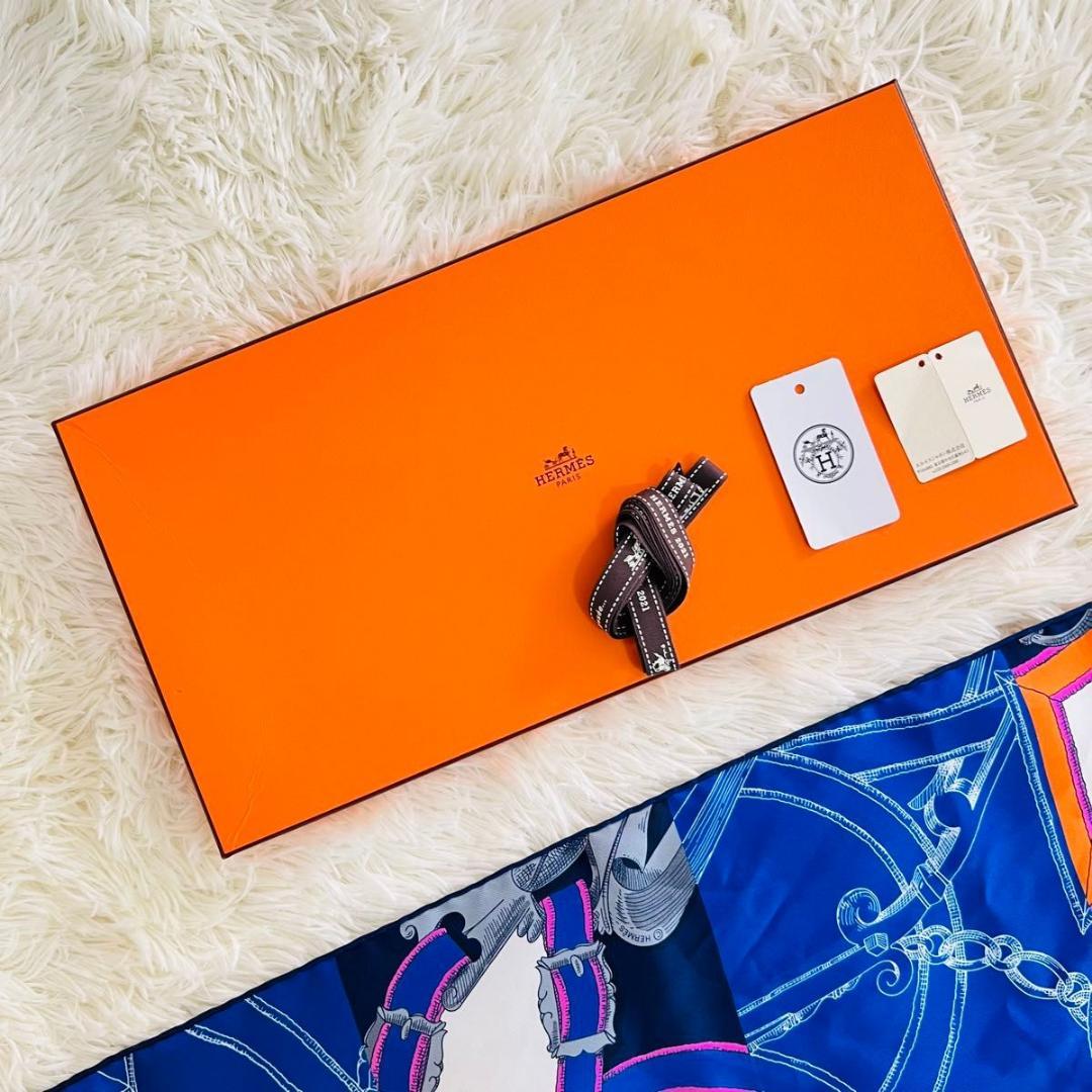 エルメス 帝王学 マキシツイリー スカーフ ブルー系 シルク ツイリー