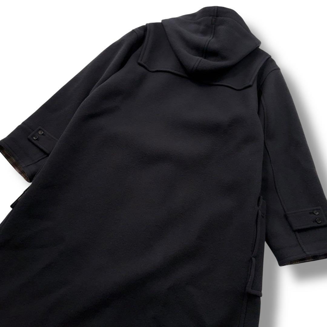 美品】PaPas パパス ダッフルコート チェック 木製トグル ダーク