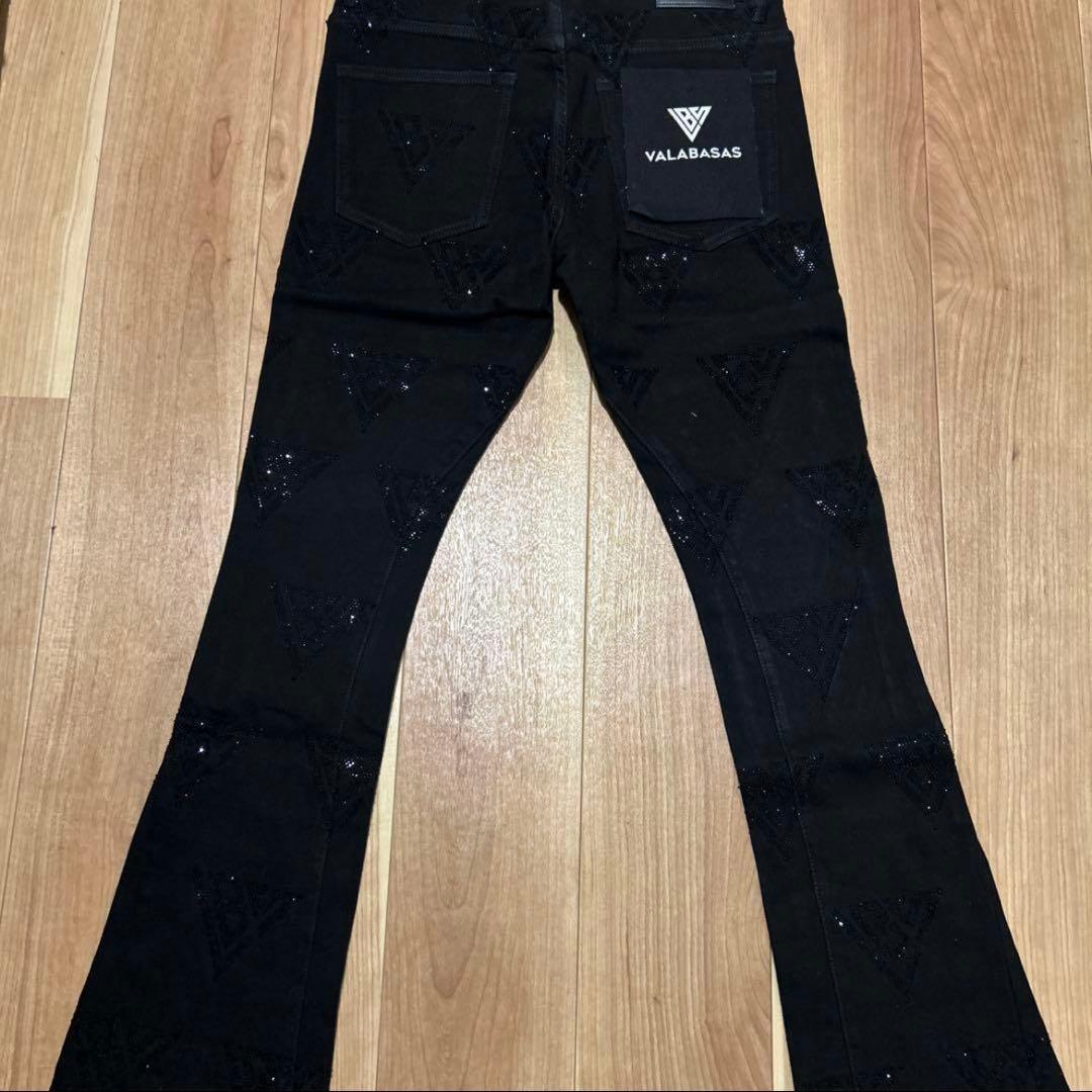 【新品未使用】valabasas ブラックフレアラインストーンデニム30