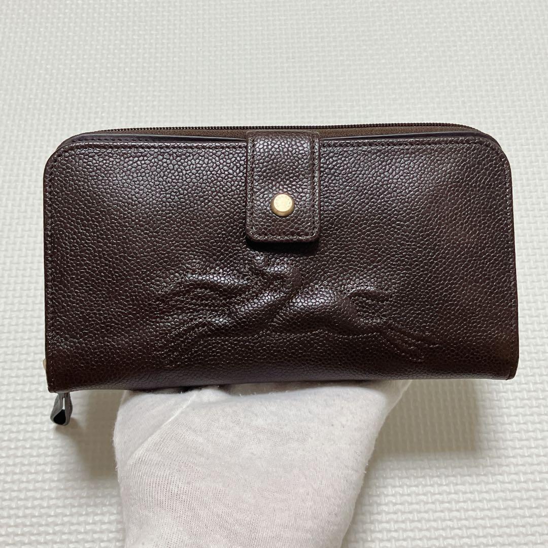 ・未使用　LONGCHAMP レザーラウンドジップ長財布　濃茶　オーガナイザー