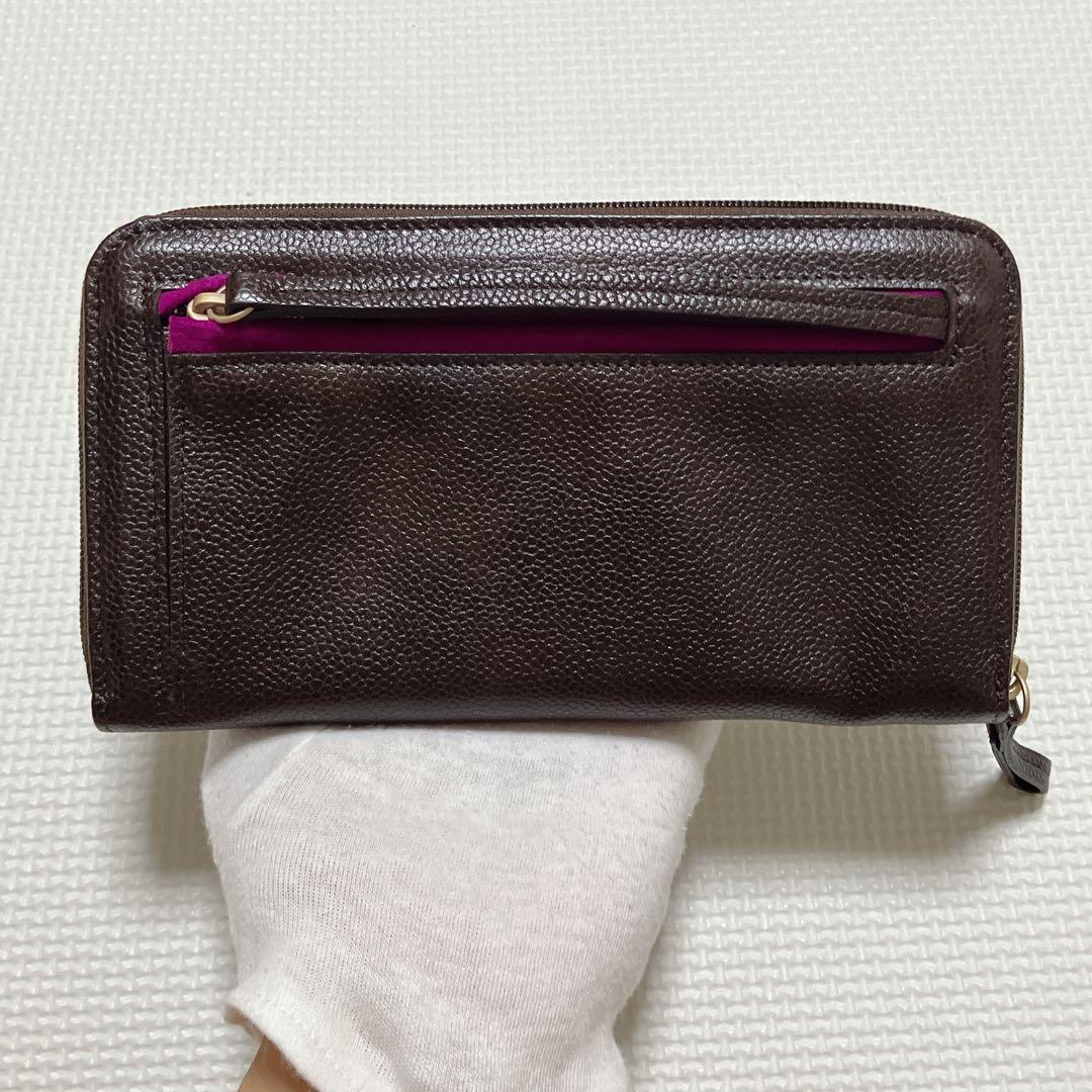 ・未使用　LONGCHAMP レザーラウンドジップ長財布　濃茶　オーガナイザー