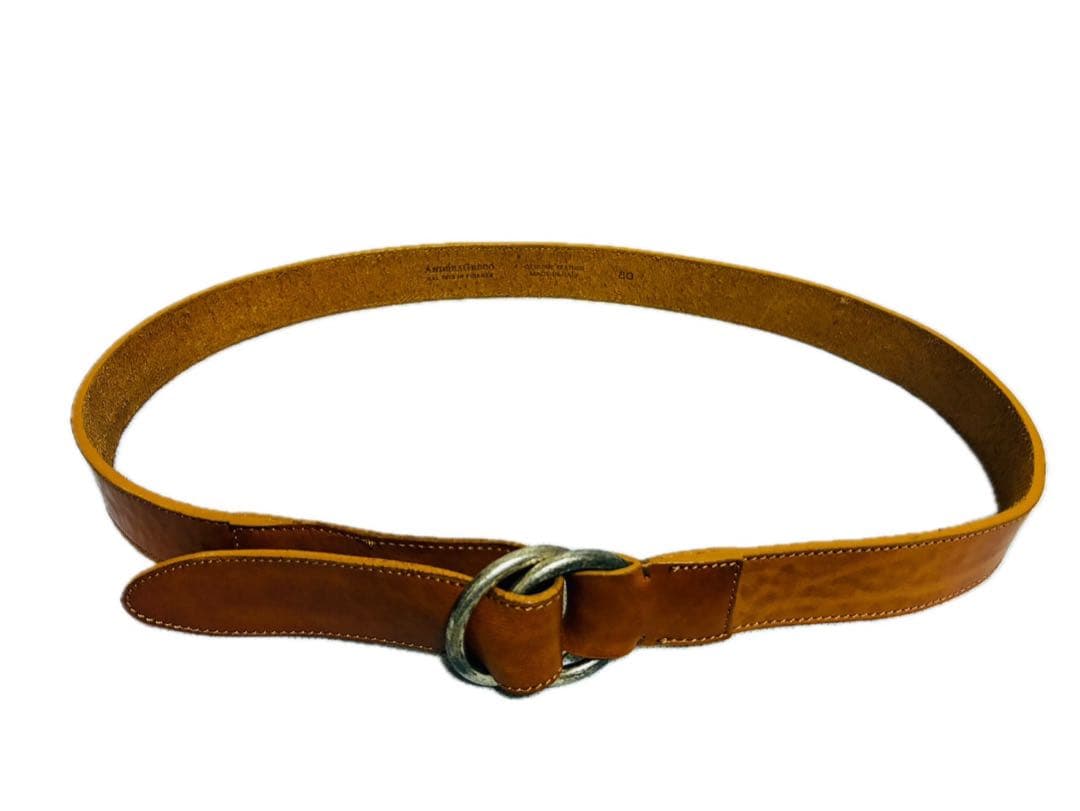 美品】アンドレアグレコ レザーベルト ダブルリングバックル ブラウン