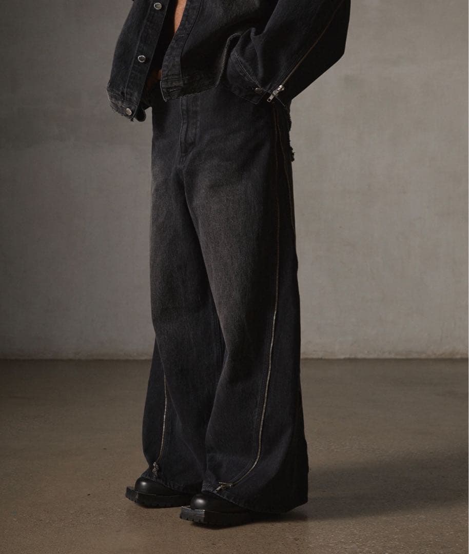 GRANCY グランシー ジップデザイン バギーデニム パンツ Lサイズの通販