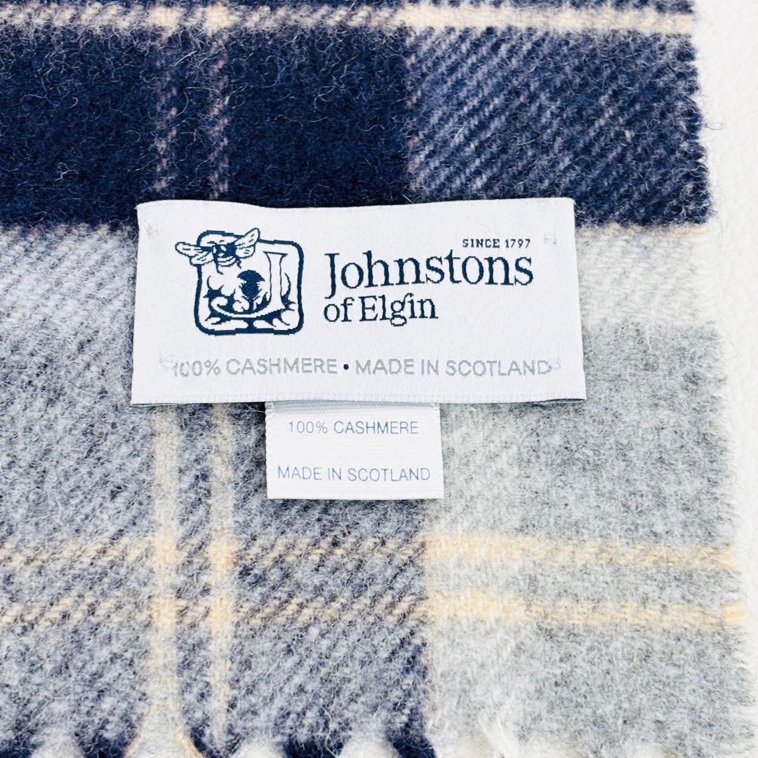 1827【美品】ジョンストンズ マフラー カシミヤ100% チェック グレー