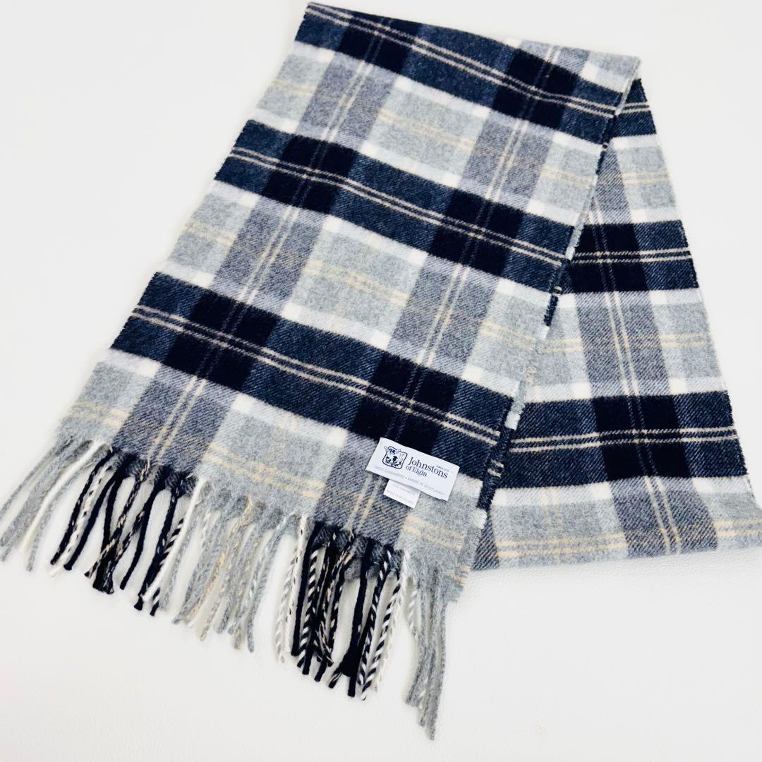 1827【美品】ジョンストンズ マフラー カシミヤ100% チェック グレー