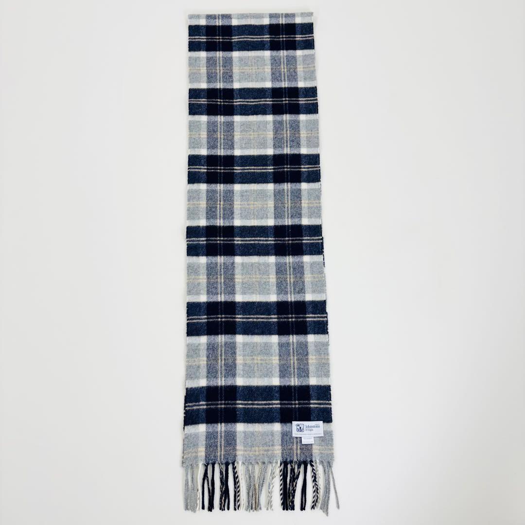 1827【美品】ジョンストンズ マフラー カシミヤ100% チェック グレー