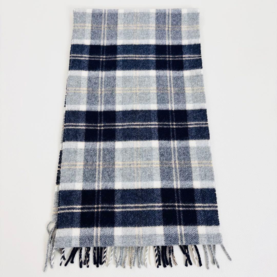 1827【美品】ジョンストンズ マフラー カシミヤ100% チェック グレー