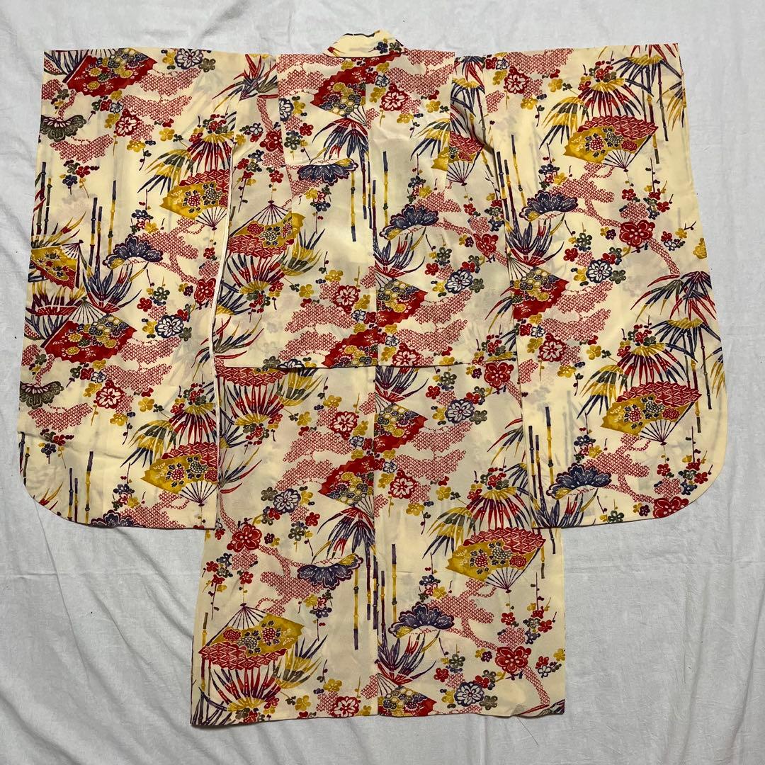 七五三　3歳　着物セット　アンティーク　被布　白　クリーム色