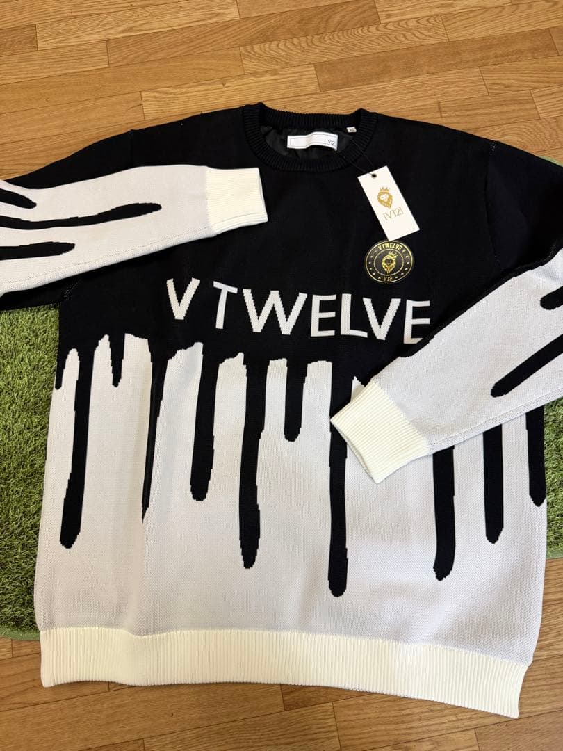 ¥28,600新品正規品【V12/XL裏地付きクルーネックニット長袖カットソー