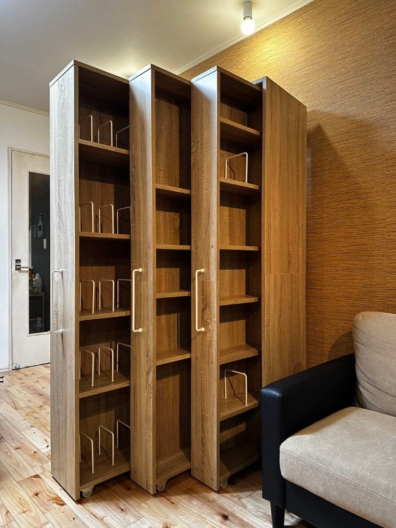 LOWYA 完成品 すきま本棚 幅64 可動棚 木目調 キャスター付 大容量