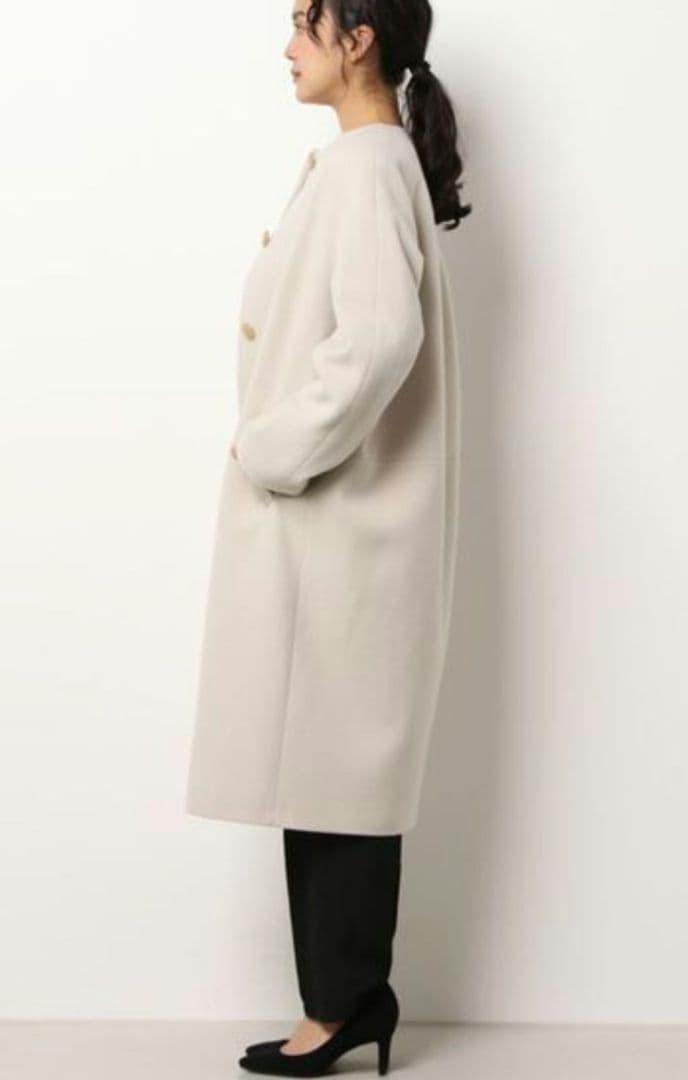 新品タグ付き　アルアバイル　ノーカラーエアリーコート　コクーン　ウールコート