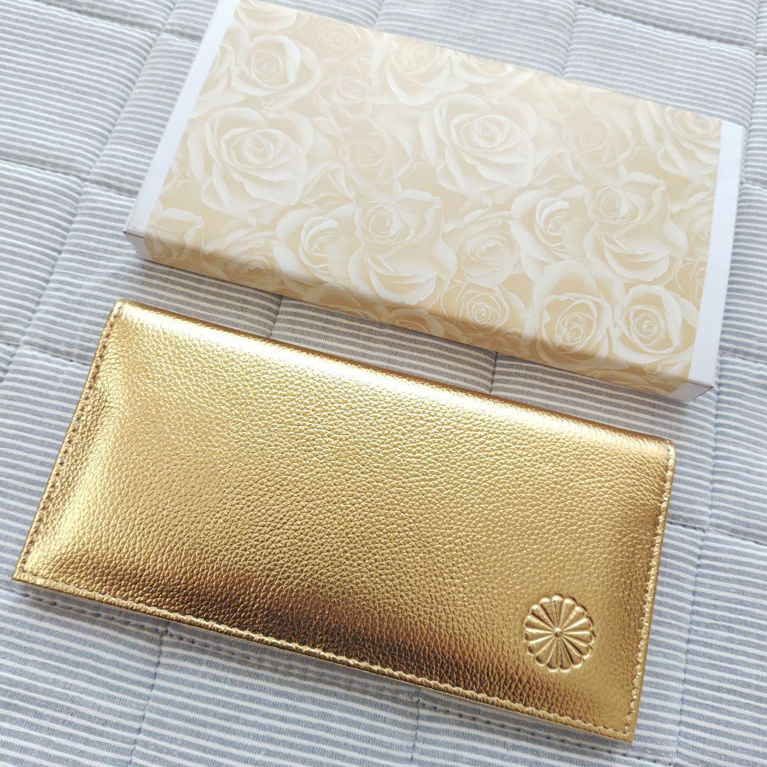 新品 皇居 長財布 ゴールド 東御苑 本丸 売店 本革 金 折り財布 長財布