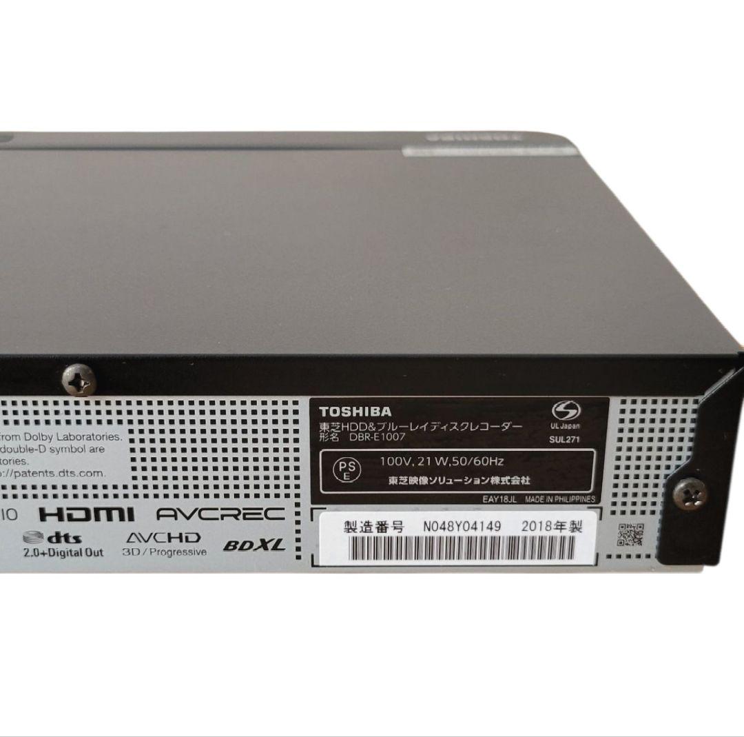 【美品】18年製　東芝 REGZAブルーレイ 形名:DBR-E1007