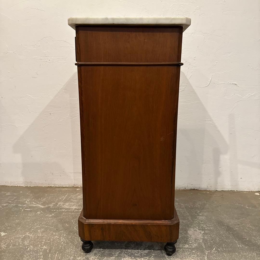 年末年始saleヴィンテージ　サイドテーブル　大理石天板　引き出し／扉収納付き