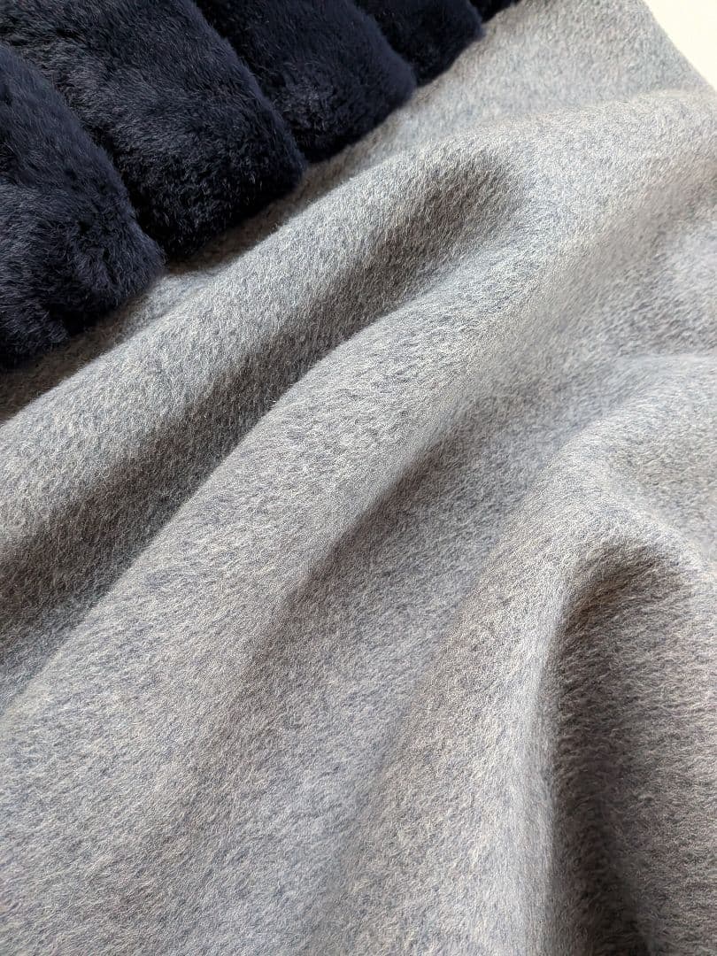 リナージオ　最高級　ファー付き大判ストール　リバーシブル　カシミヤ混