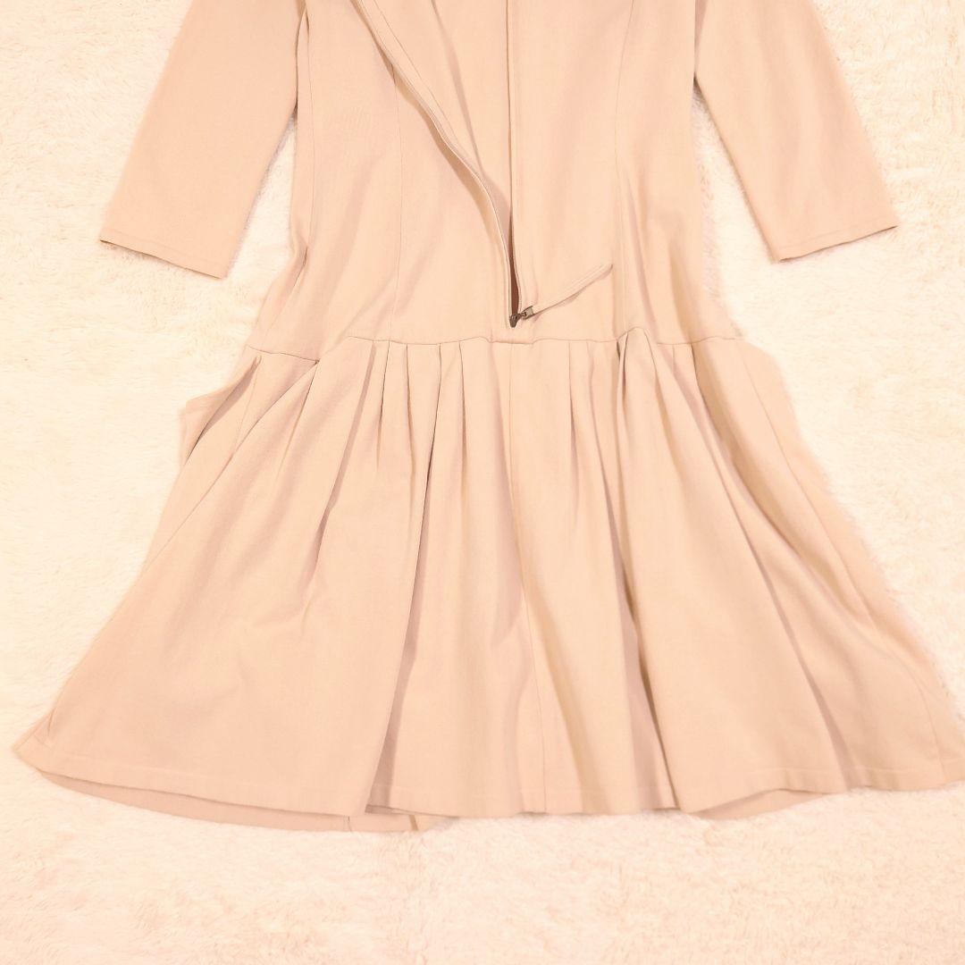 FOXEY フレア ワンピース ストレッチ ベージュ 日本製 Lサイズ