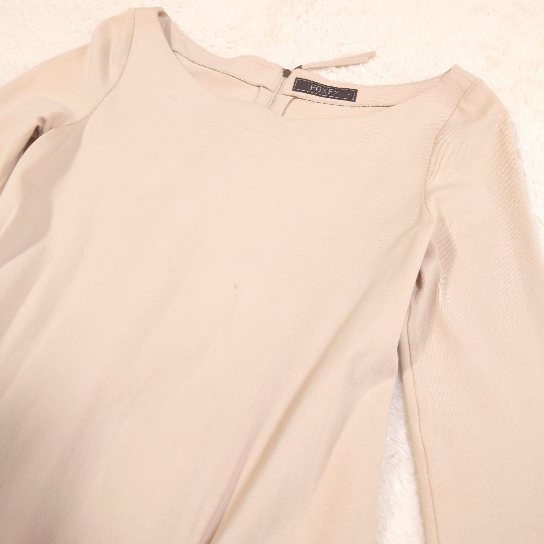 FOXEY フレア ワンピース ストレッチ ベージュ 日本製 Lサイズ