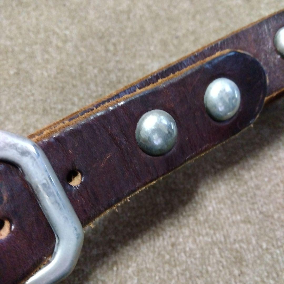 Mサイズ JEF GULLEA レザー スタッズベルト 茶芯