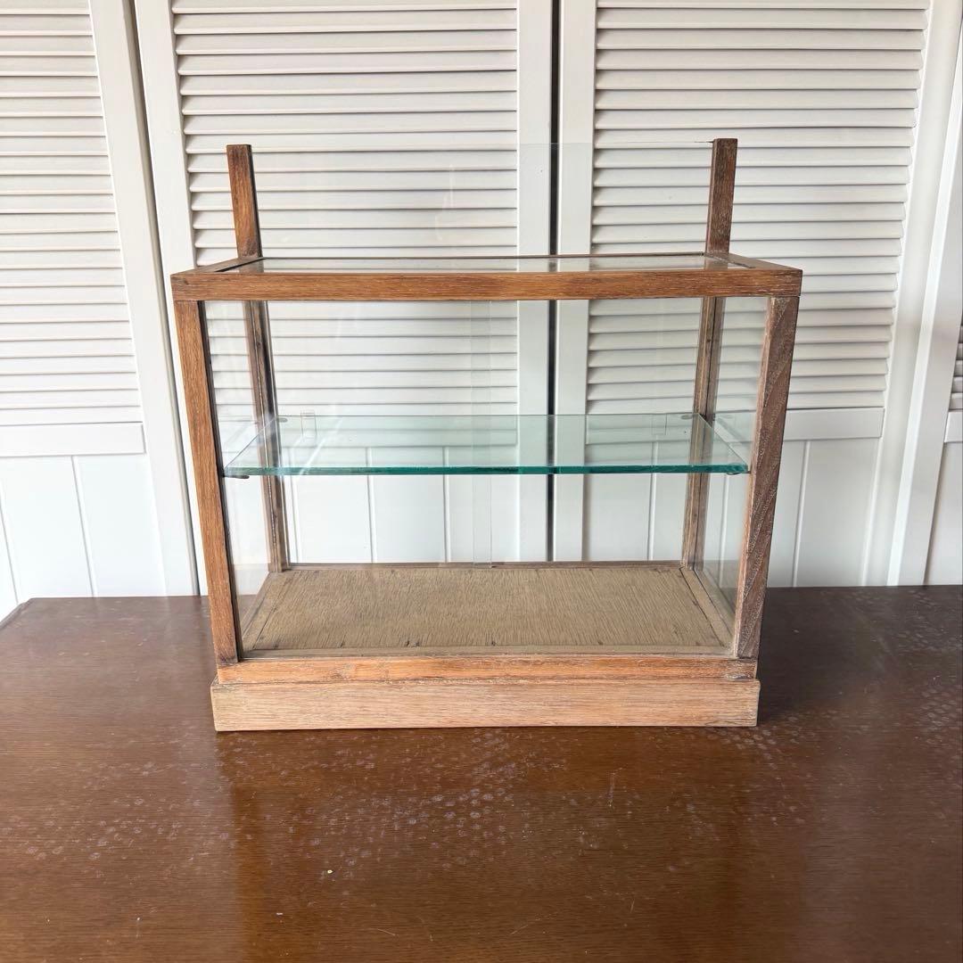 アンティーク 木枠のガラスケース 2段4面ガラスショーケース 古道具 什器