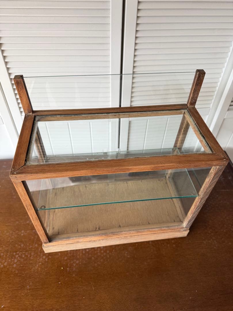 アンティーク 木枠のガラスケース 2段4面ガラスショーケース 古道具 什器