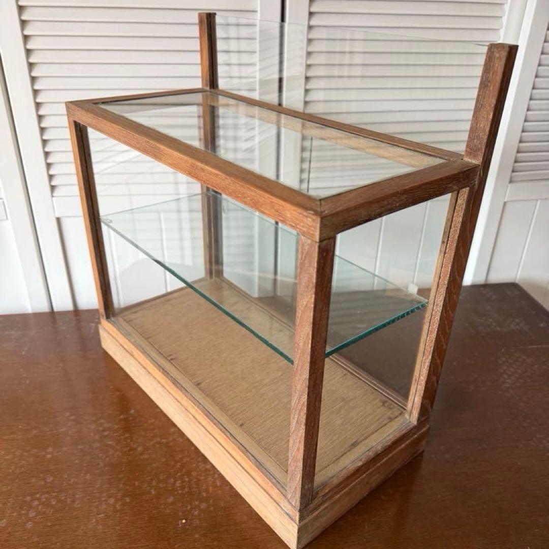 アンティーク 木枠のガラスケース 2段4面ガラスショーケース 古道具 什器