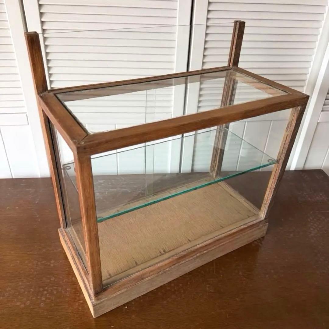 アンティーク 木枠のガラスケース 2段4面ガラスショーケース 古道具 什器