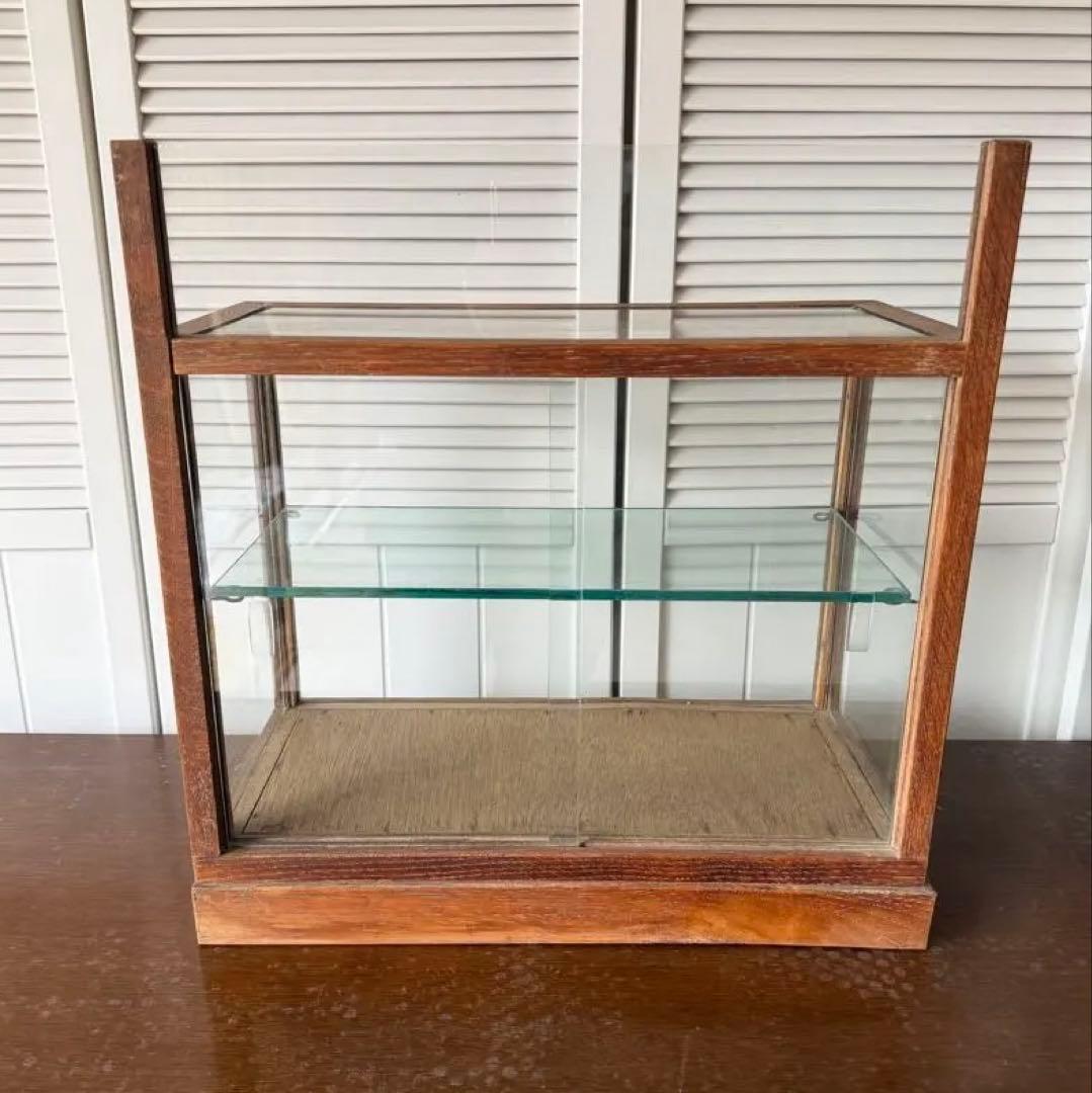 アンティーク 木枠のガラスケース 2段4面ガラスショーケース 古道具 什器